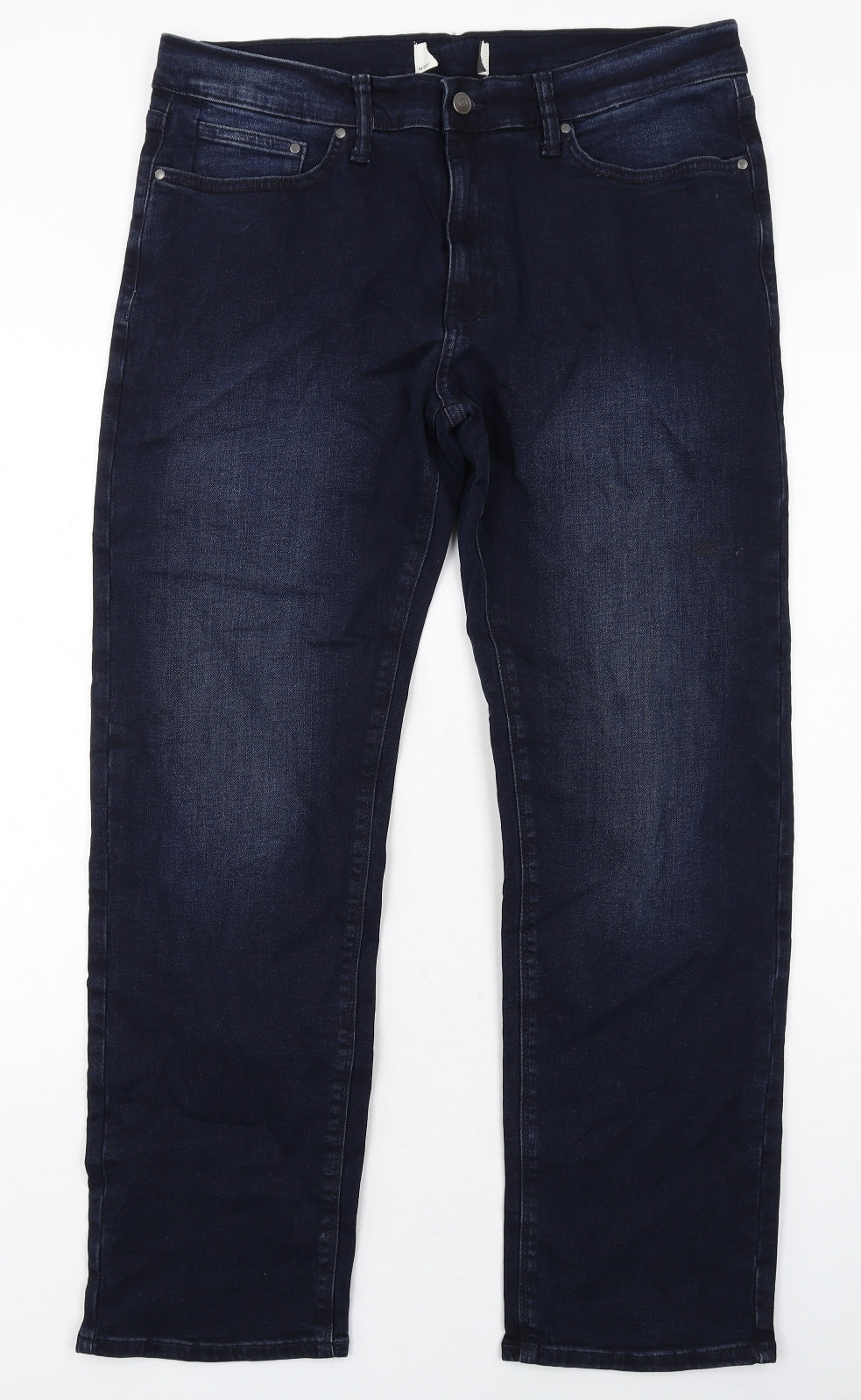 Marks and Spencer Mens Blue Cotton Straight Jeans Size 34 in L31 in Regular Zip