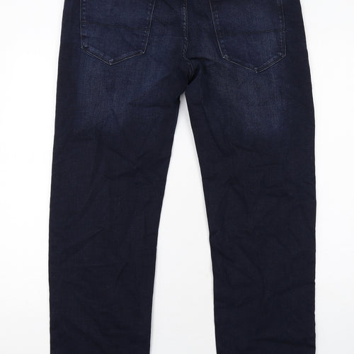 Marks and Spencer Mens Blue Cotton Straight Jeans Size 34 in L31 in Regular Zip