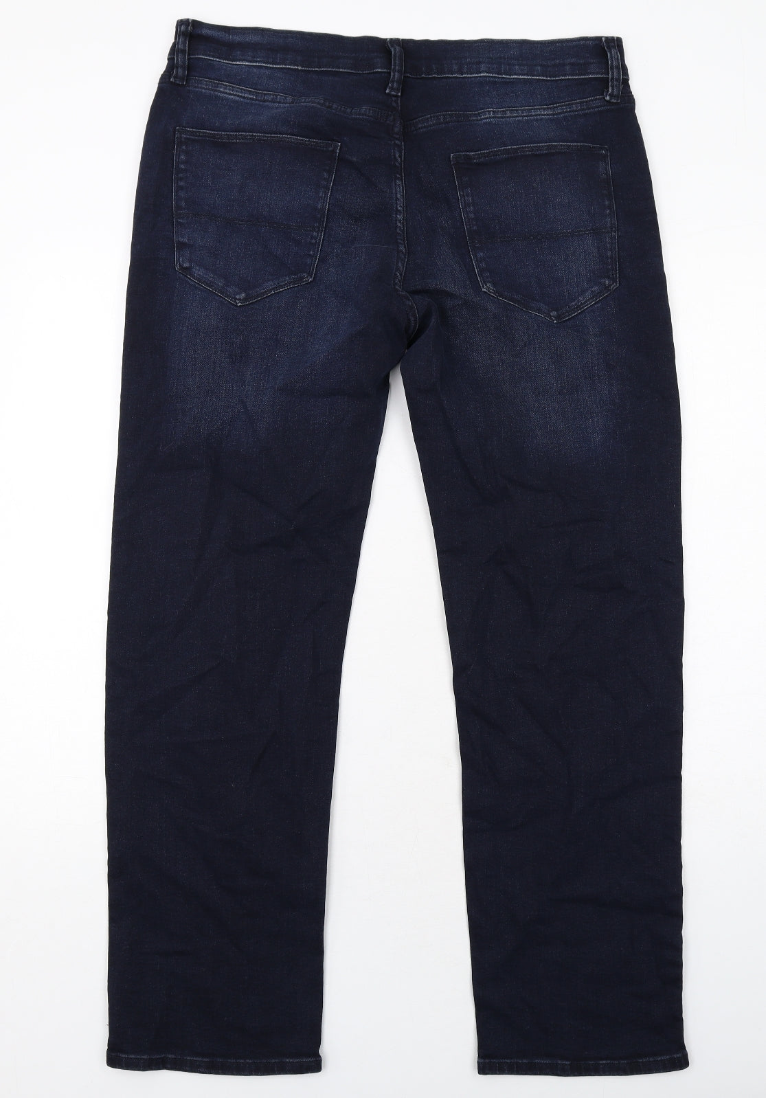 Marks and Spencer Mens Blue Cotton Straight Jeans Size 34 in L31 in Regular Zip