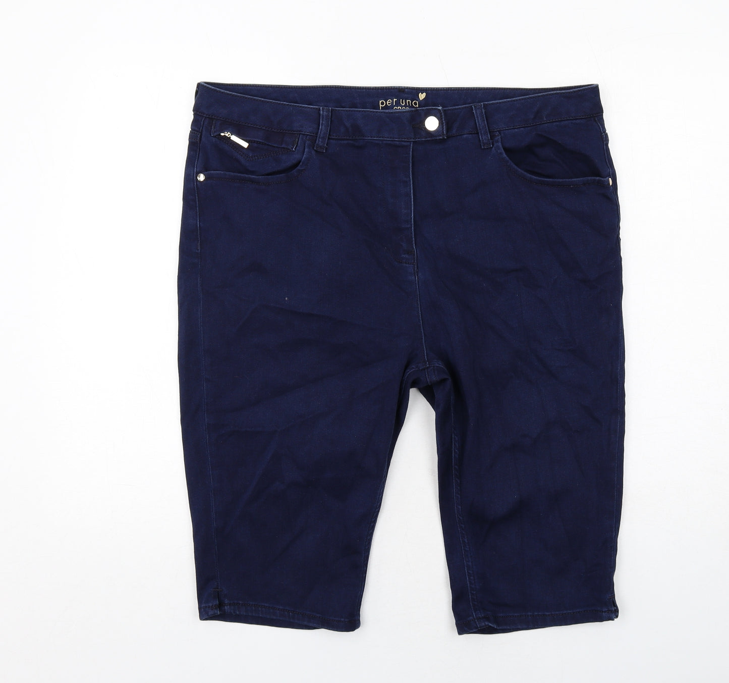 Marks and Spencer Womens Blue Cotton Skimmer Shorts Size 20 Regular Zip