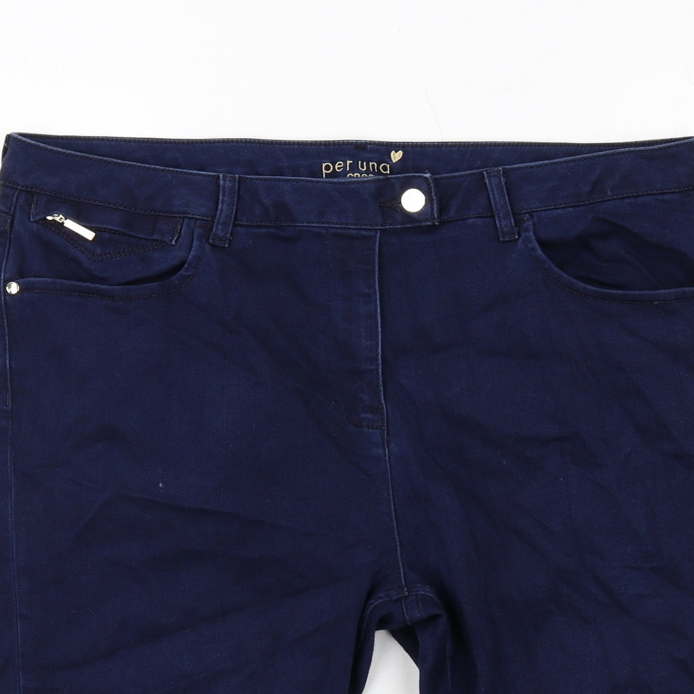 Marks and Spencer Womens Blue Cotton Skimmer Shorts Size 20 Regular Zip