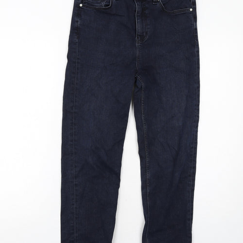 Marks and Spencer Womens Blue Cotton Straight Jeans Size 12 Regular Zip - Cigarette Style
