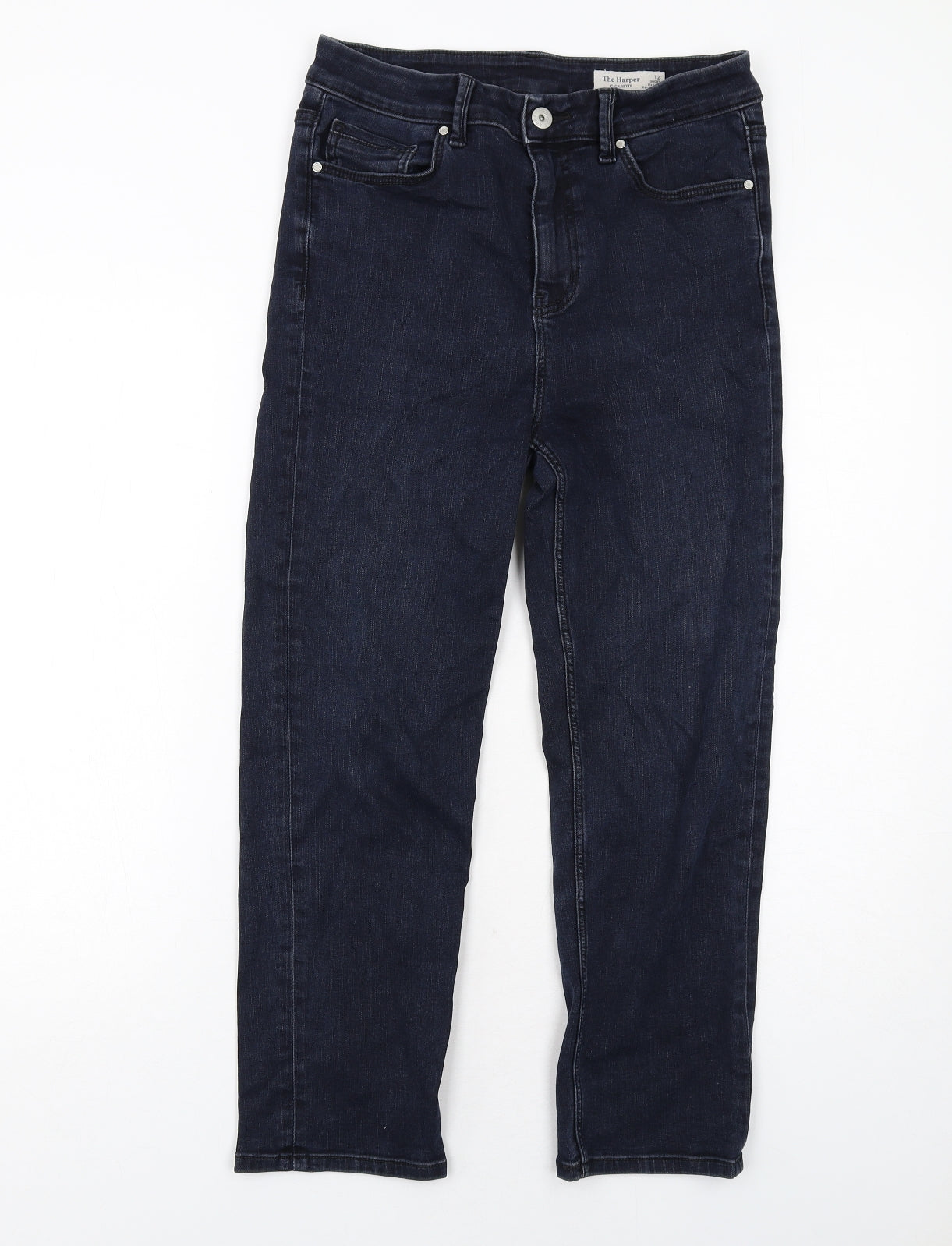 Marks and Spencer Womens Blue Cotton Straight Jeans Size 12 Regular Zip - Cigarette Style