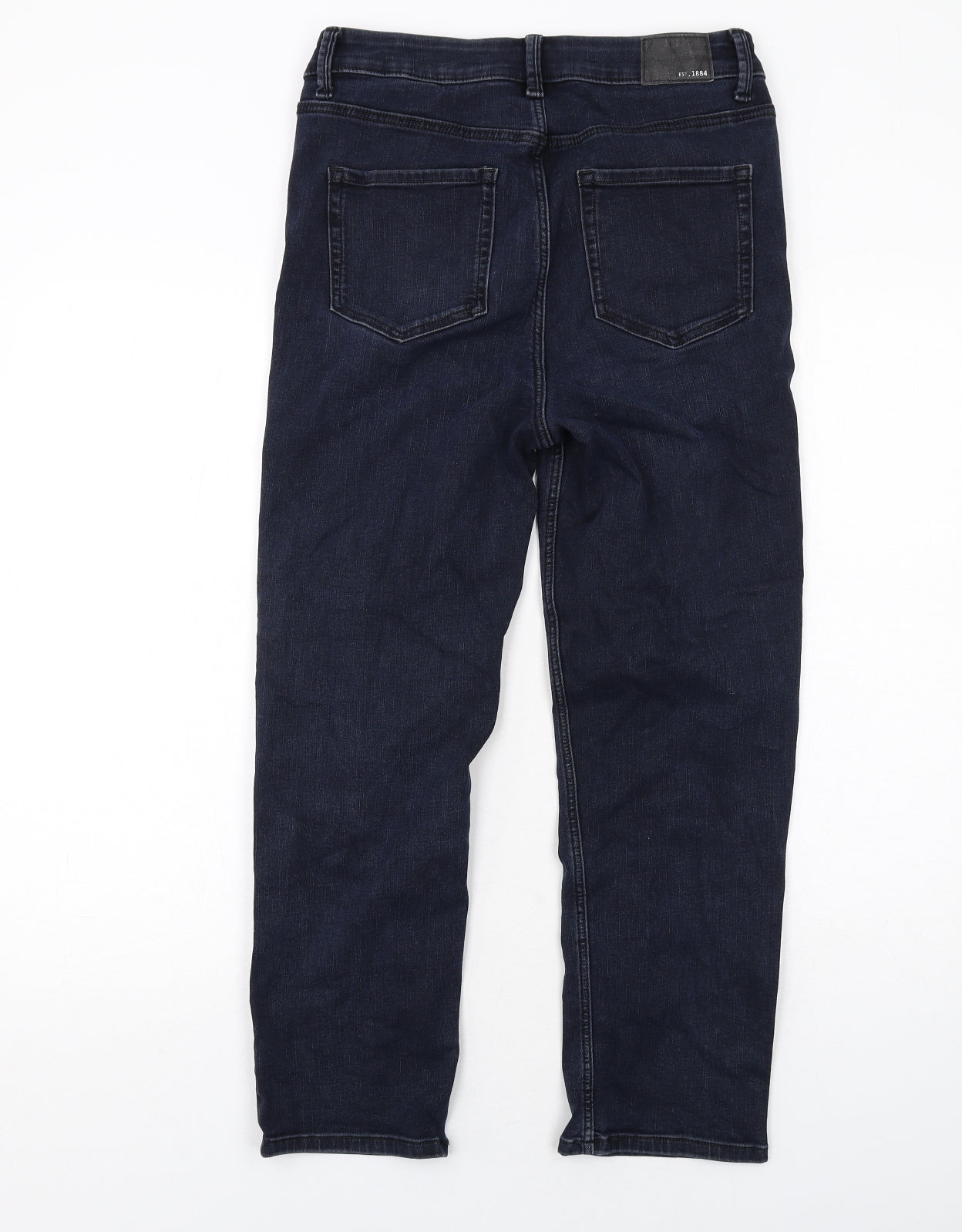 Marks and Spencer Womens Blue Cotton Straight Jeans Size 12 Regular Zip - Cigarette Style
