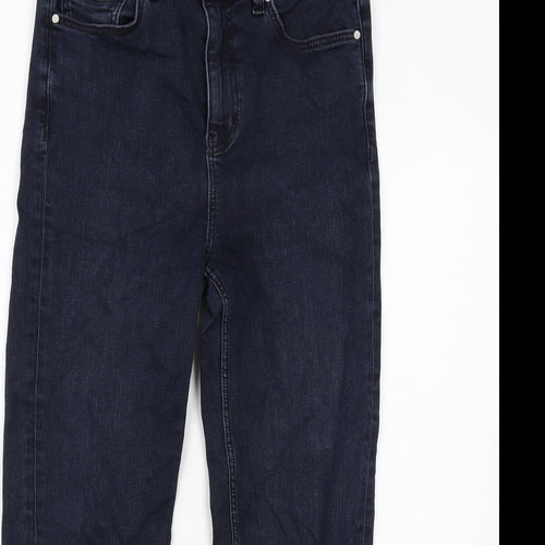 Marks and Spencer Womens Blue Cotton Straight Jeans Size 12 Regular Zip - Cigarette Style