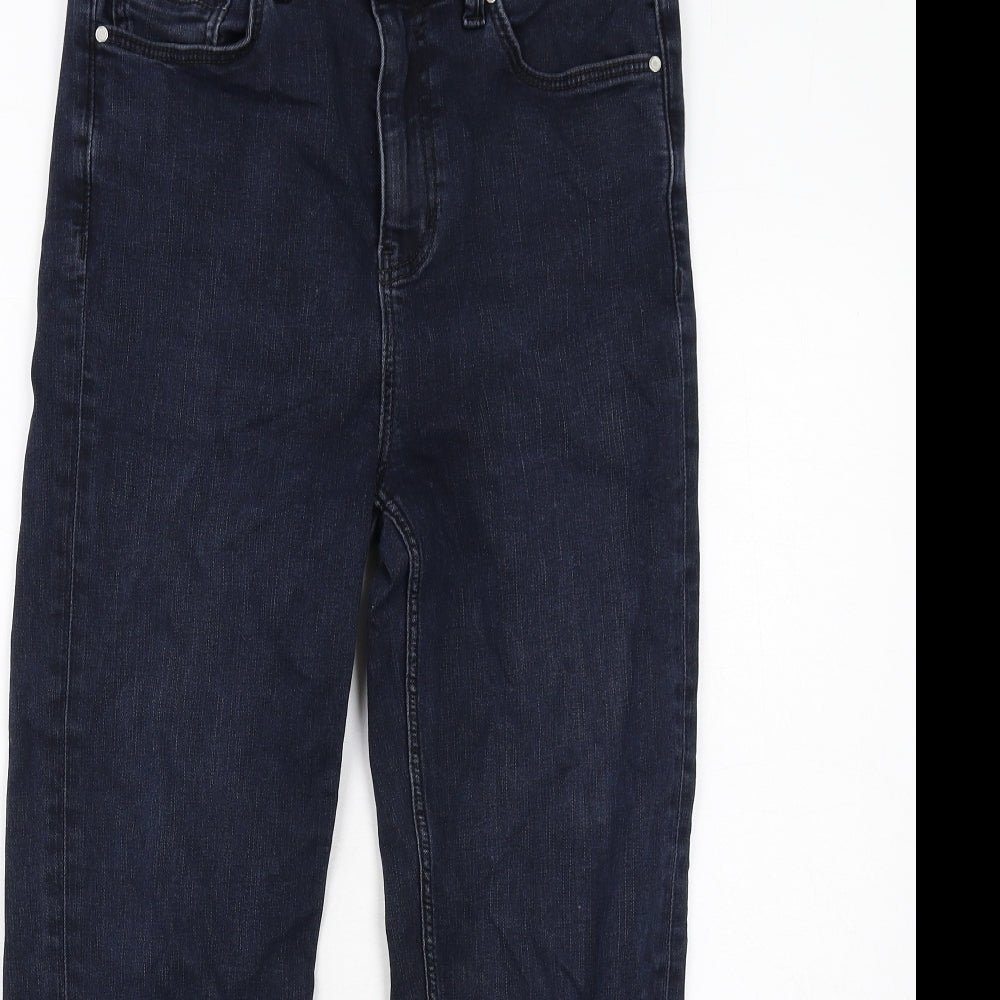 Marks and Spencer Womens Blue Cotton Straight Jeans Size 12 Regular Zip - Cigarette Style