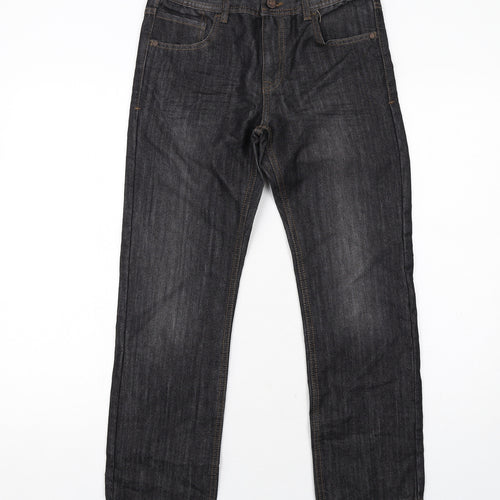 Marks and Spencer Boys Black Cotton Straight Jeans Size 11-12 Years Regular Zip