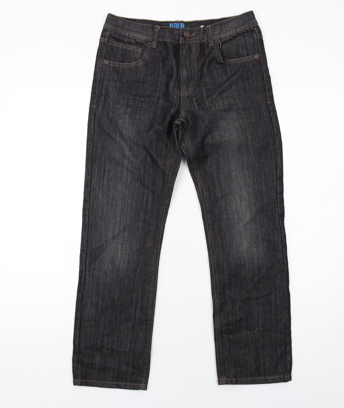 Marks and Spencer Boys Black Cotton Straight Jeans Size 11-12 Years Regular Zip