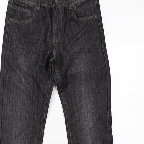 Marks and Spencer Boys Black Cotton Straight Jeans Size 11-12 Years Regular Zip