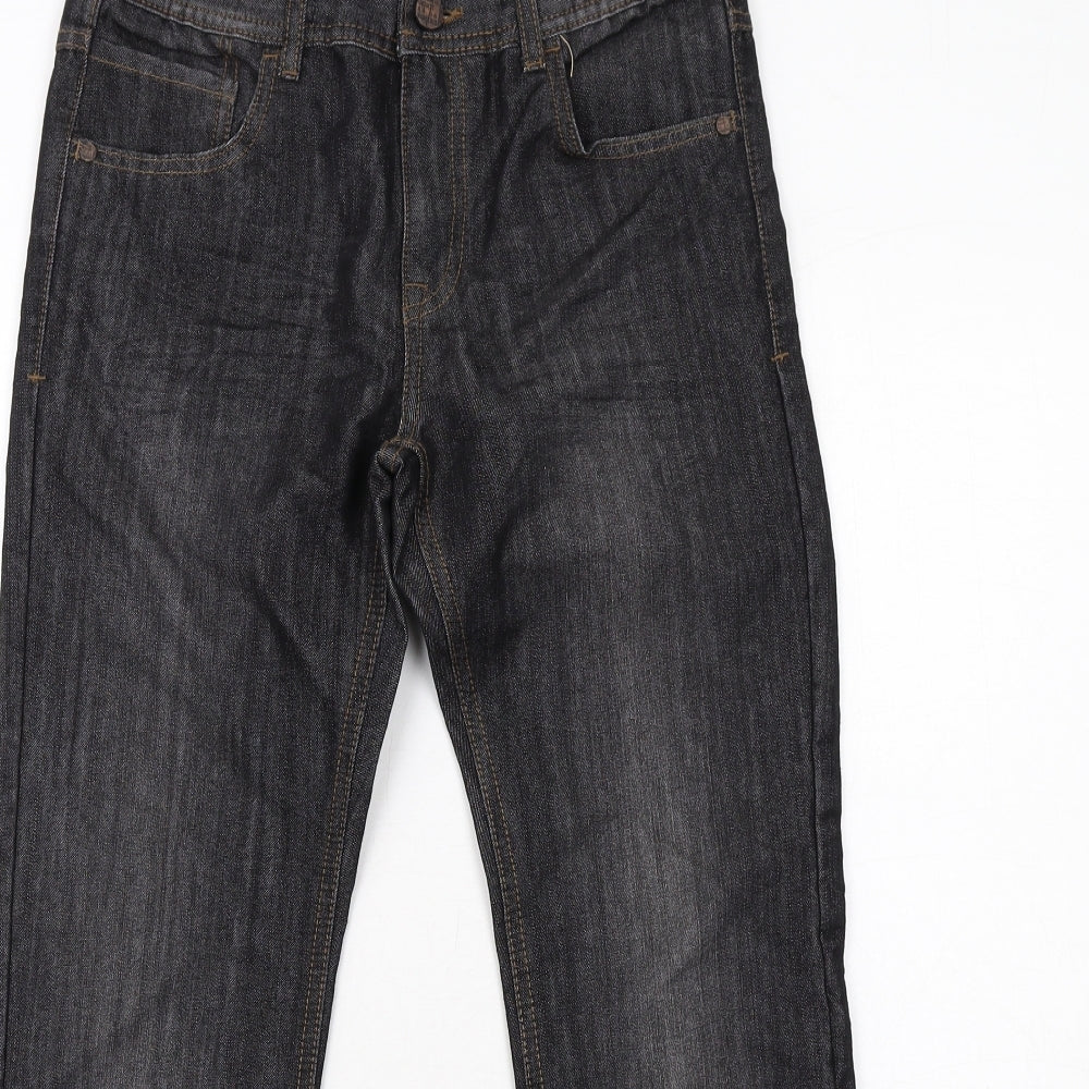 Marks and Spencer Boys Black Cotton Straight Jeans Size 11-12 Years Regular Zip