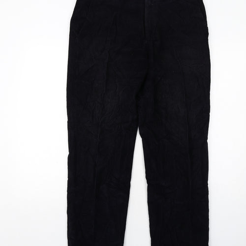 Marks and Spencer Mens Blue Cotton Trousers Size 34 in L31 in Regular Zip