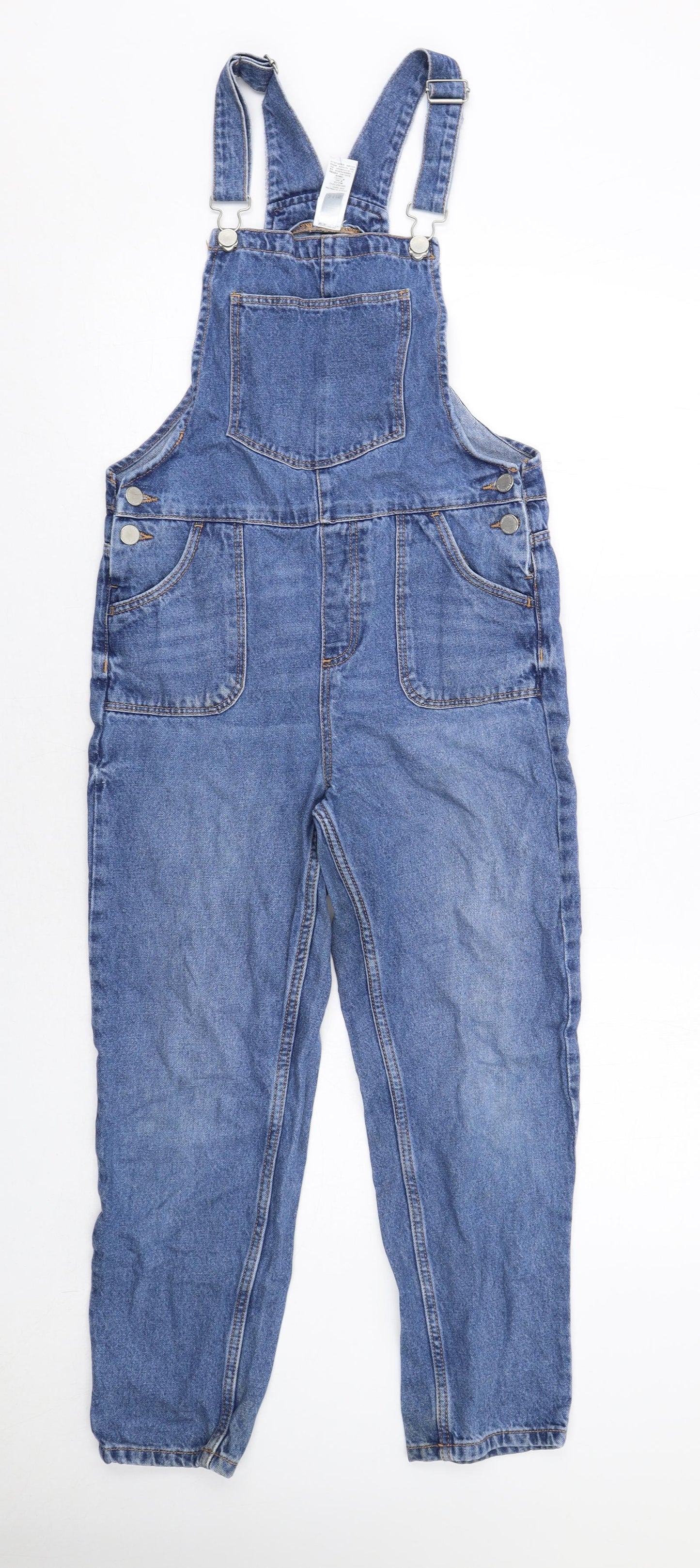 NEXT Girls Blue Cotton Dungaree One-Piece Size 11 Years Button
