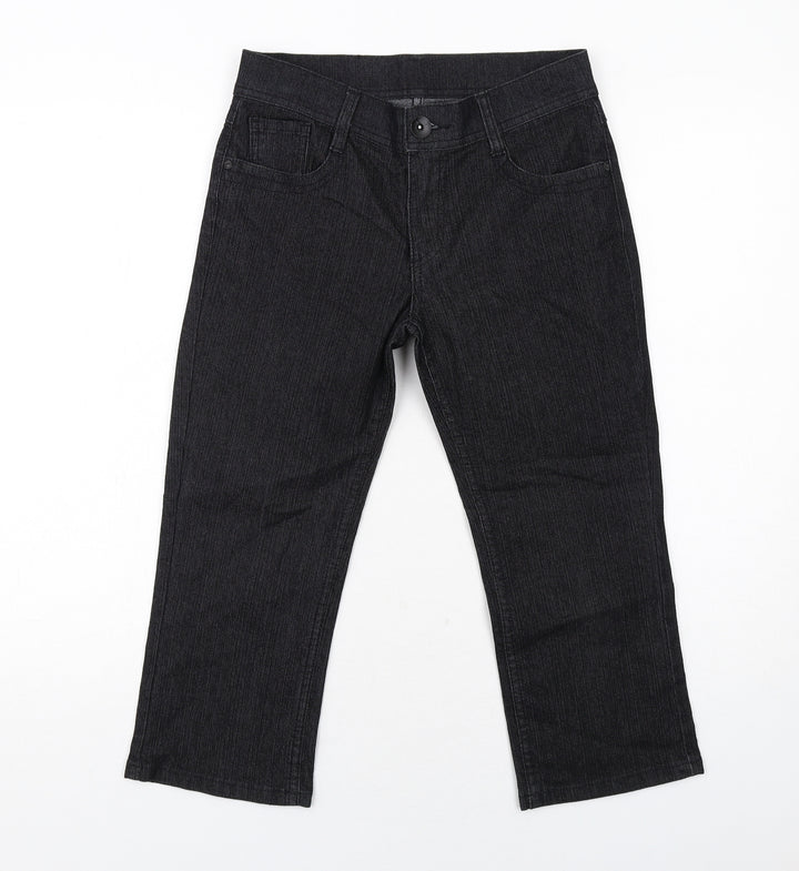 Marks and Spencer Womens Black Cotton Straight Jeans Size 8 Regular Zip