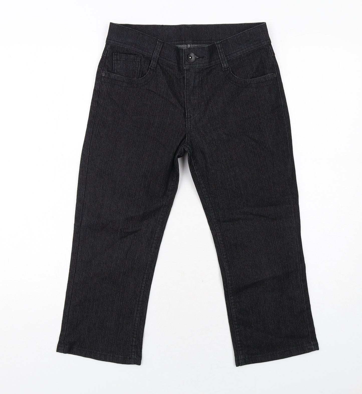 Marks and Spencer Womens Black Cotton Straight Jeans Size 8 Regular Zip