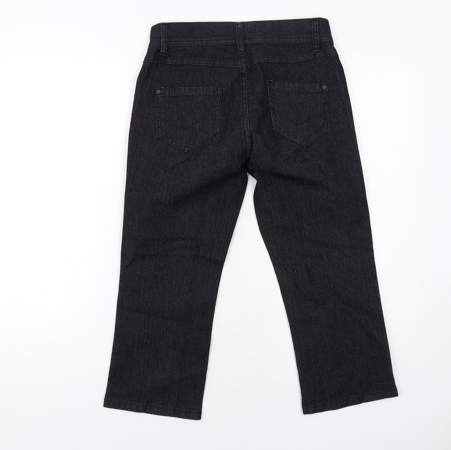 Marks and Spencer Womens Black Cotton Straight Jeans Size 8 Regular Zip