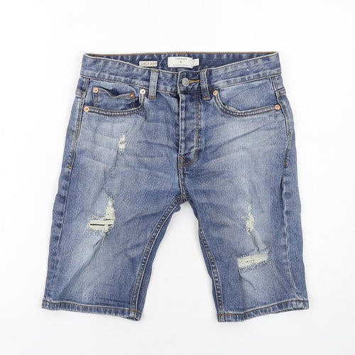 Topman Mens Blue Cotton Chino Shorts Size 28 in Regular Button