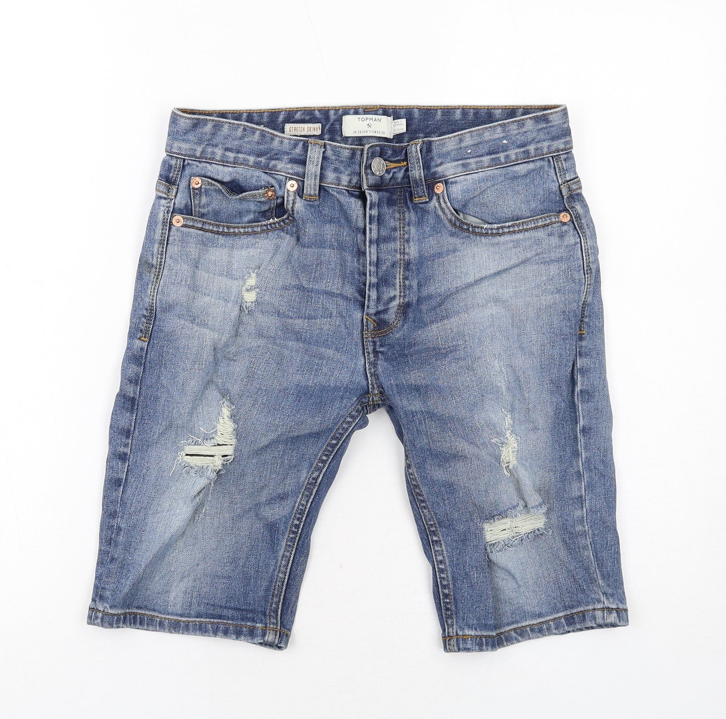 Topman Mens Blue Cotton Chino Shorts Size 28 in Regular Button