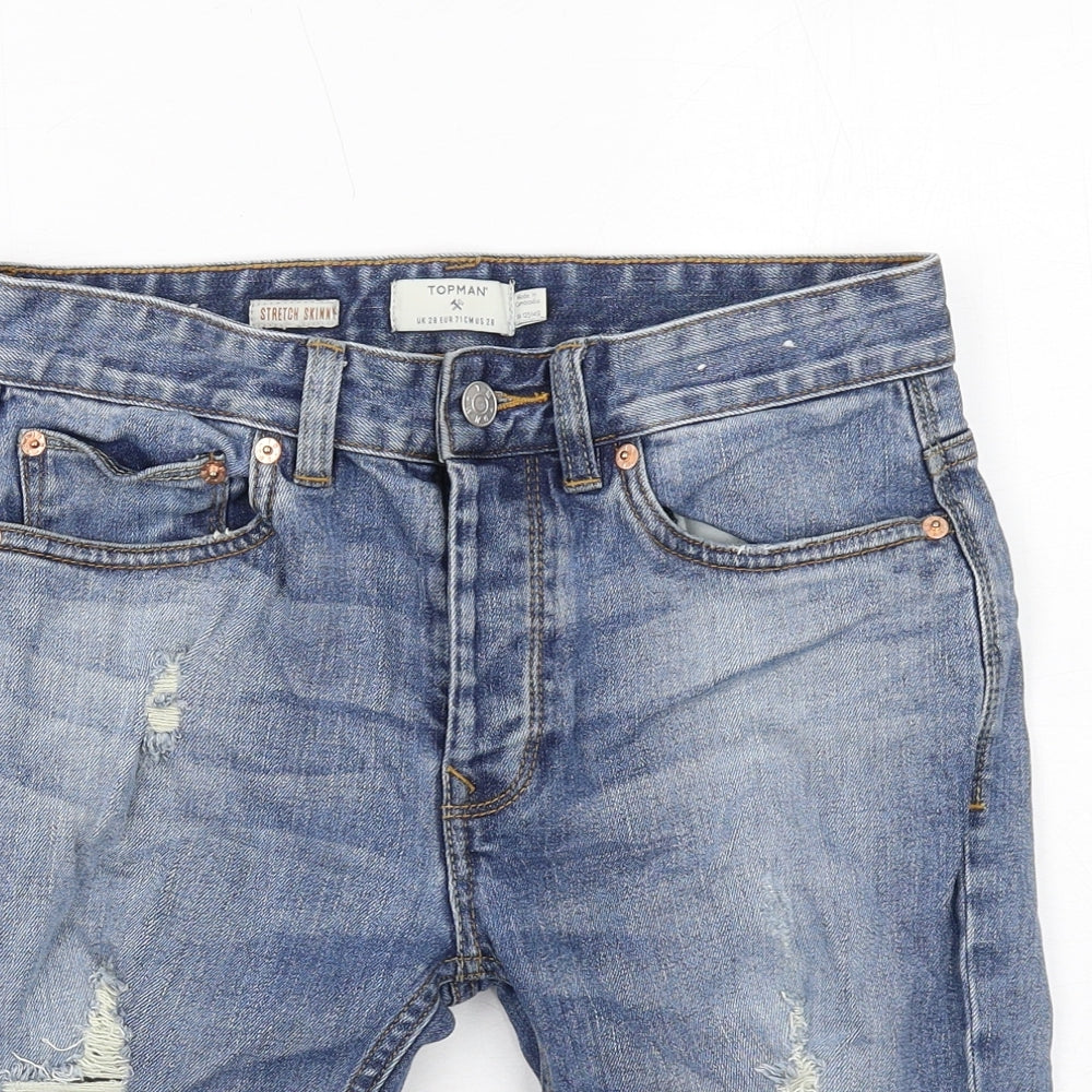 Topman Mens Blue Cotton Chino Shorts Size 28 in Regular Button