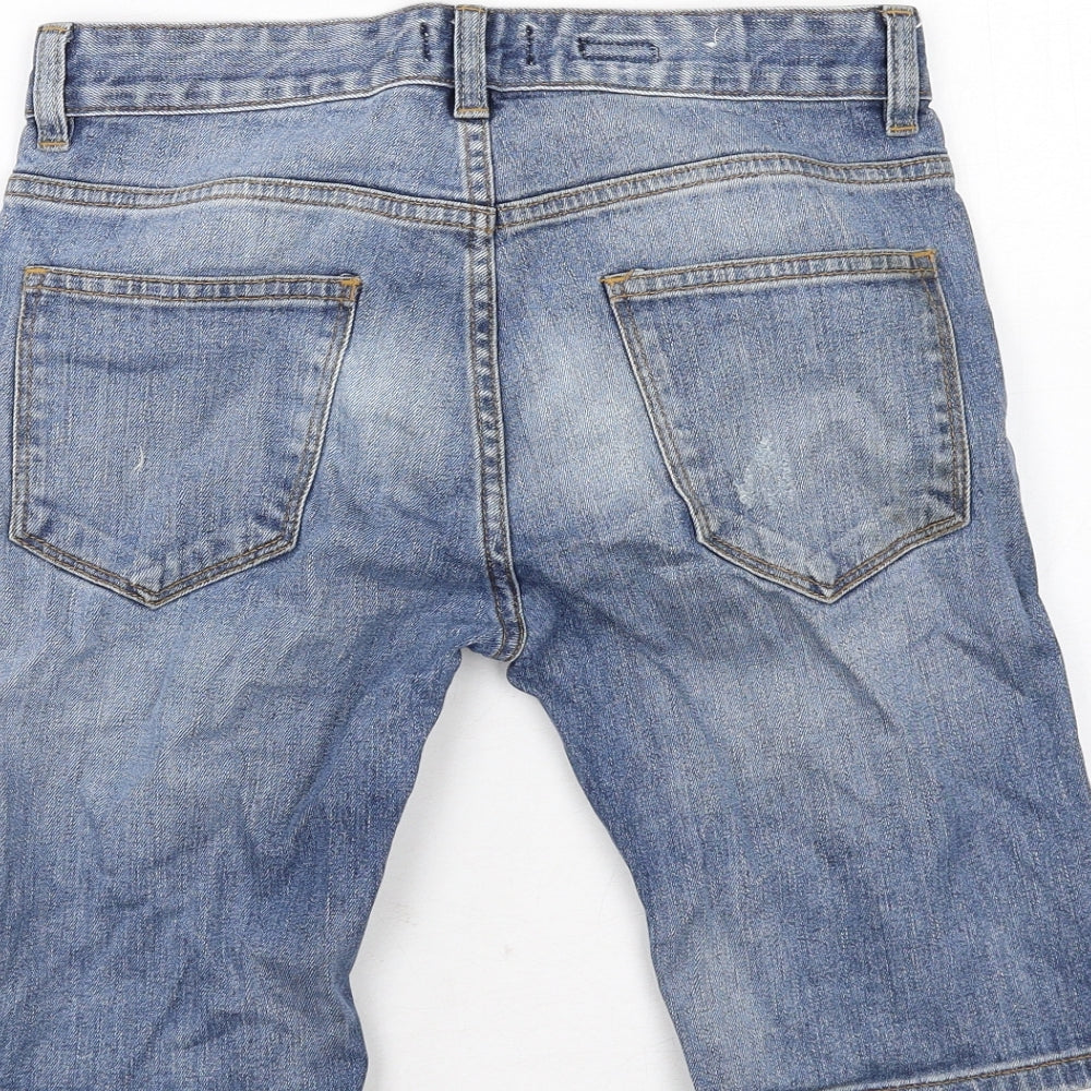 Topman Mens Blue Cotton Chino Shorts Size 28 in Regular Button