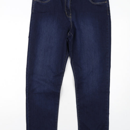 Bonmarché Womens Blue Cotton Straight Jeans Size 16 Slim Zip
