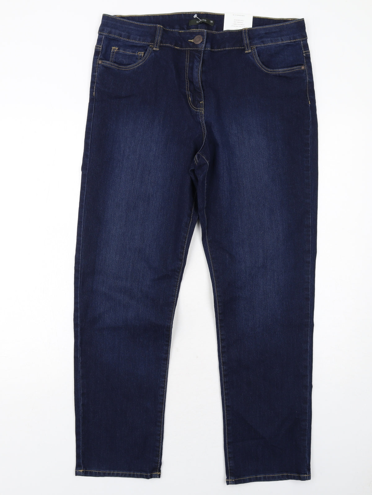 Bonmarché Womens Blue Cotton Straight Jeans Size 16 Slim Zip