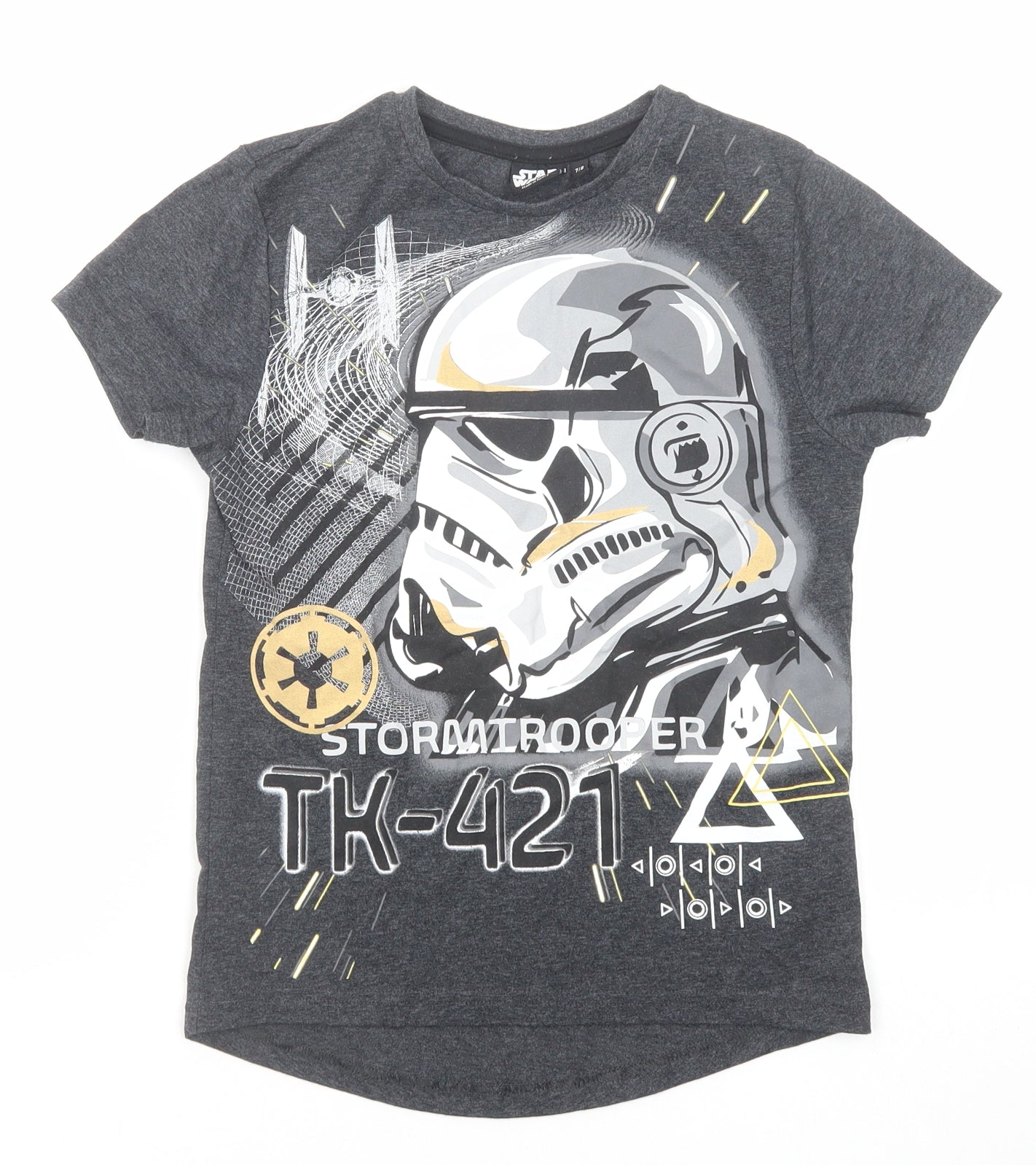 Star Wars Boys Grey Cotton Basic T-Shirt Size 7-8 Years Round Neck Pullover - Star Wars Storm Trooper