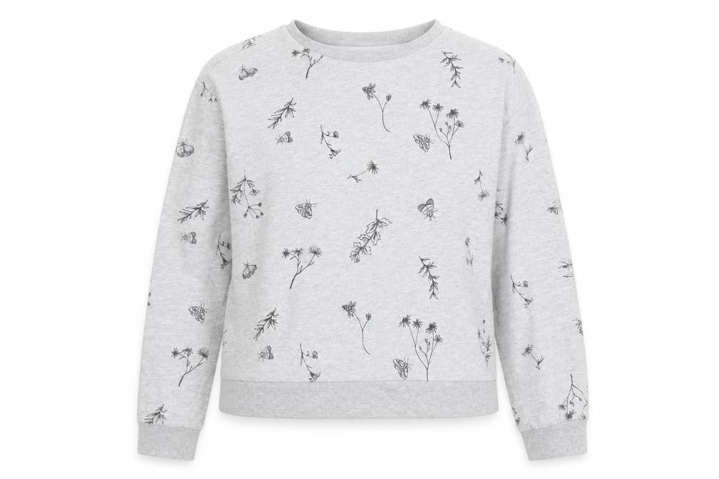 Front view of Divided by H&M women’s grey geometric cotton pullover sweatshirt, size S, pullover