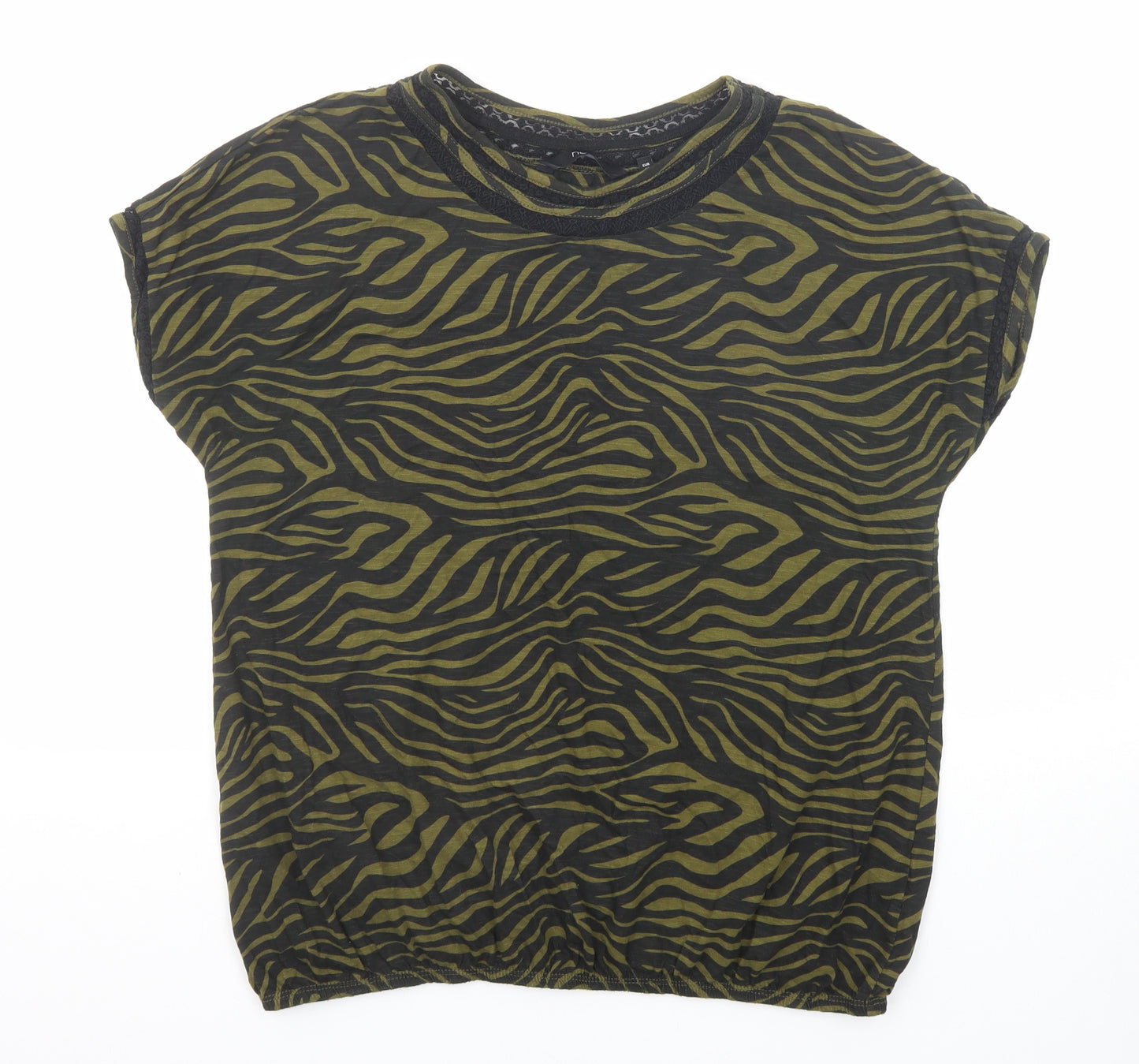 NEXT Womens Green Animal Print Cotton Basic Blouse Size 16 Round Neck