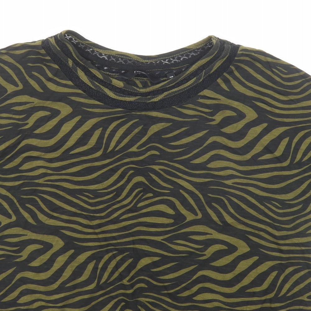 NEXT Womens Green Animal Print Cotton Basic Blouse Size 16 Round Neck