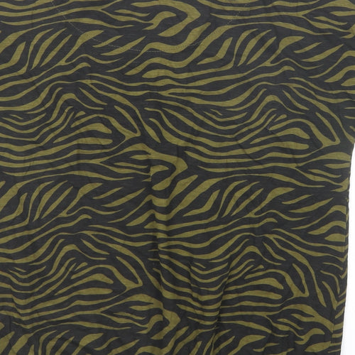 NEXT Womens Green Animal Print Cotton Basic Blouse Size 16 Round Neck