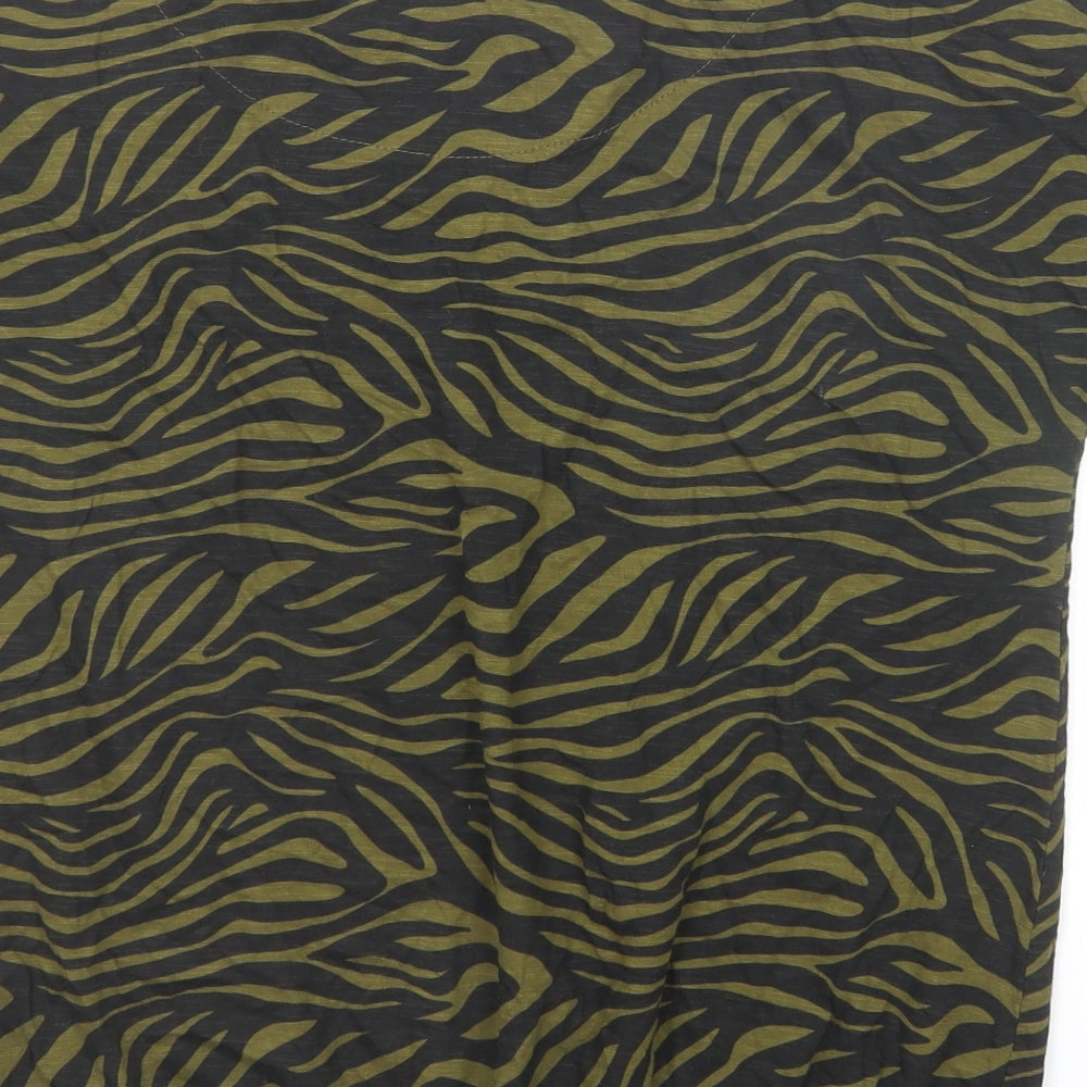 NEXT Womens Green Animal Print Cotton Basic Blouse Size 16 Round Neck
