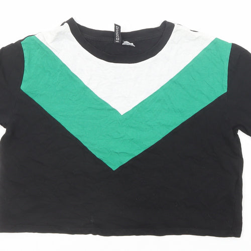 Divided by H&M Womens Black Colourblock Cotton Basic T-Shirt Size XS Round Neck