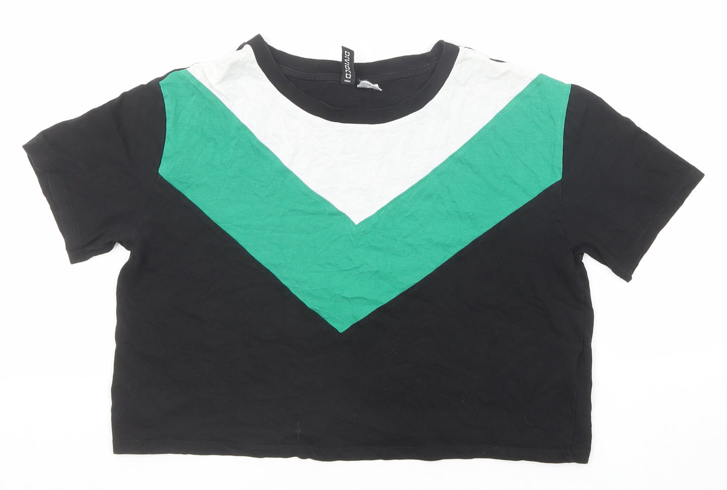 Divided by H&M Womens Black Colourblock Cotton Basic T-Shirt Size XS Round Neck