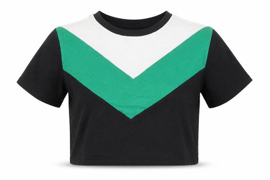 Front view of Divided by H&M women’s black colourblock cotton basic t-shirt, size XS, round neck