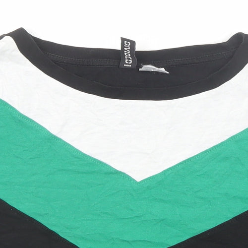 Divided by H&M Womens Black Colourblock Cotton Basic T-Shirt Size XS Round Neck
