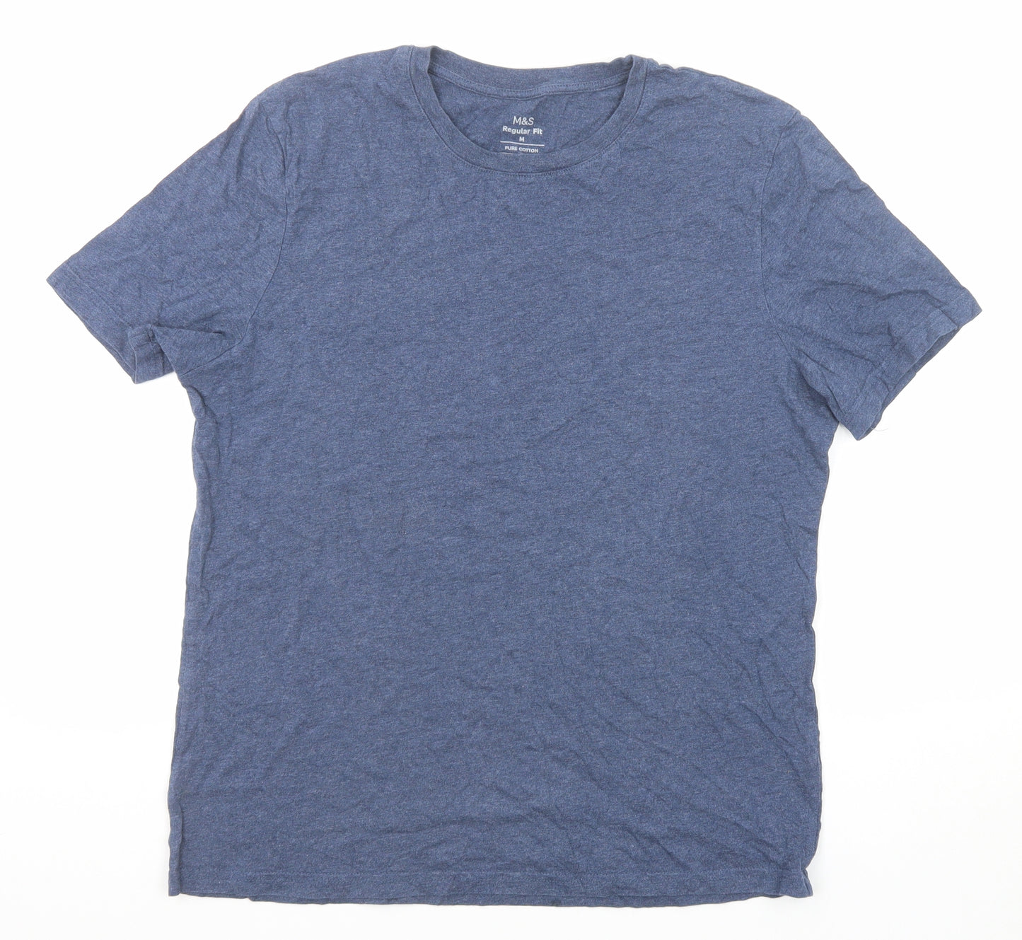 Marks and Spencer Mens Blue Cotton T-Shirt Size M Round Neck