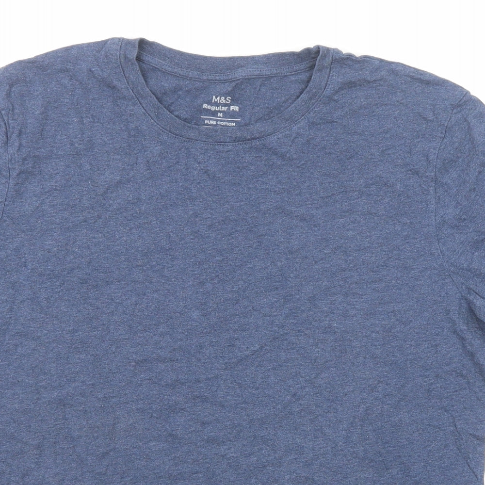 Marks and Spencer Mens Blue Cotton T-Shirt Size M Round Neck