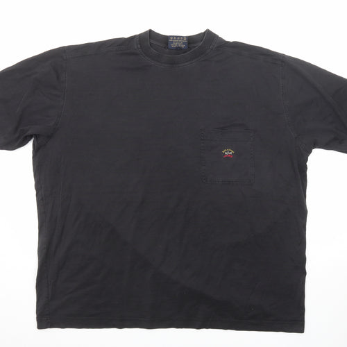 Paul & Shark Mens Black Cotton T-Shirt Size 4XL Round Neck