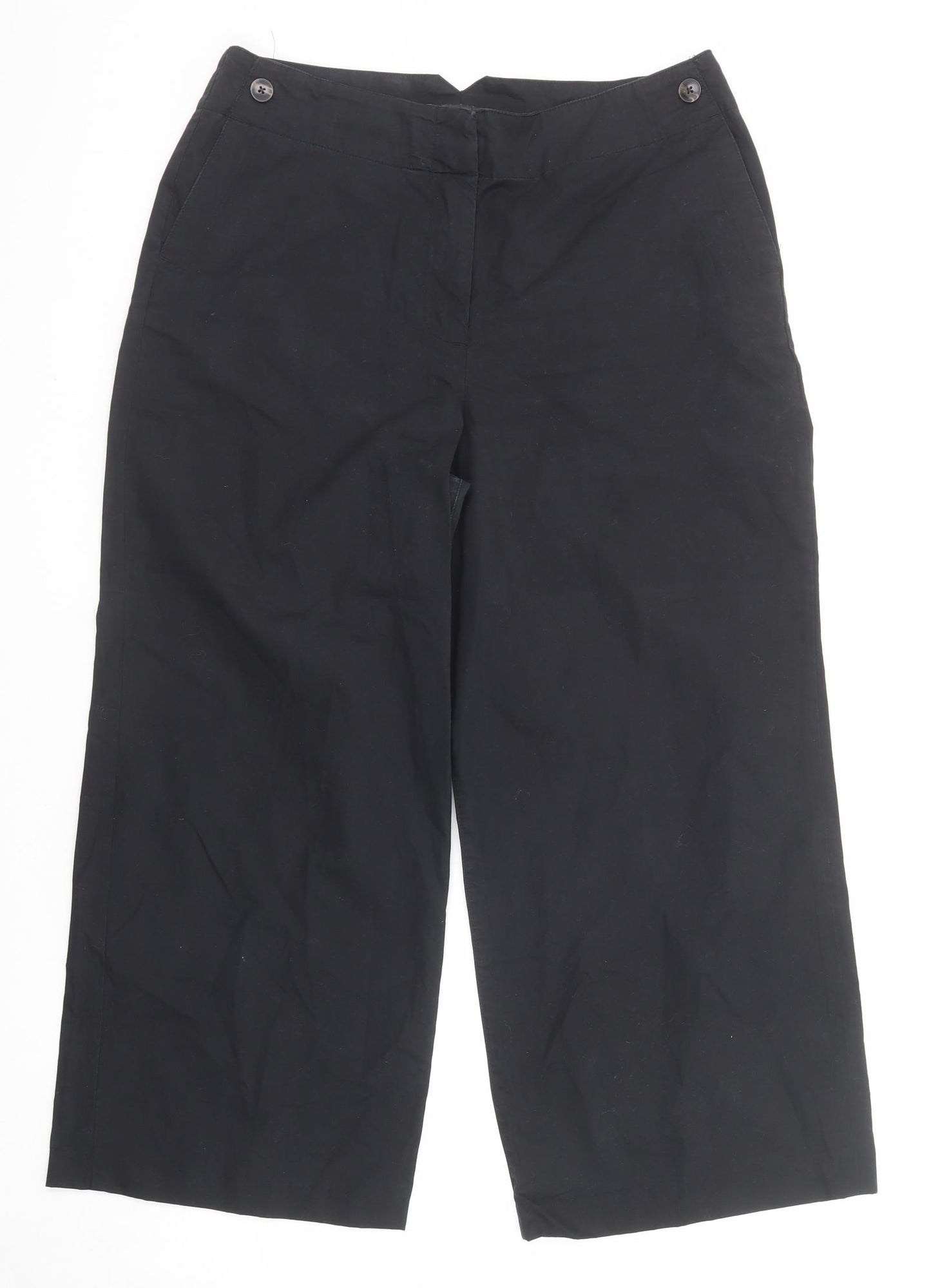 NEXT Womens Black Cotton Trousers Size 14 Regular Zip