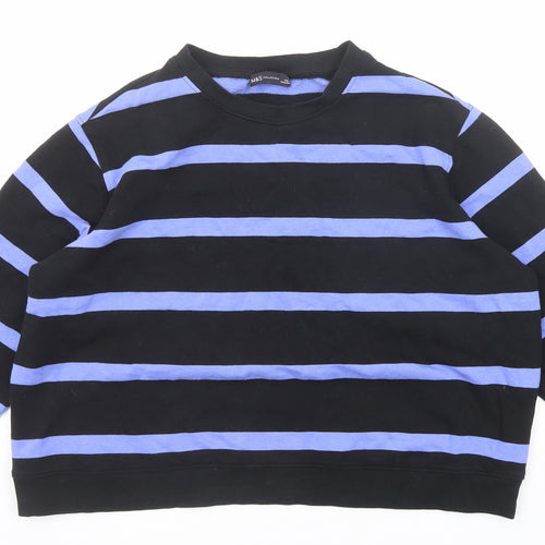 Marks and Spencer Womens Black Striped Cotton Pullover Sweatshirt Size XL Pullover