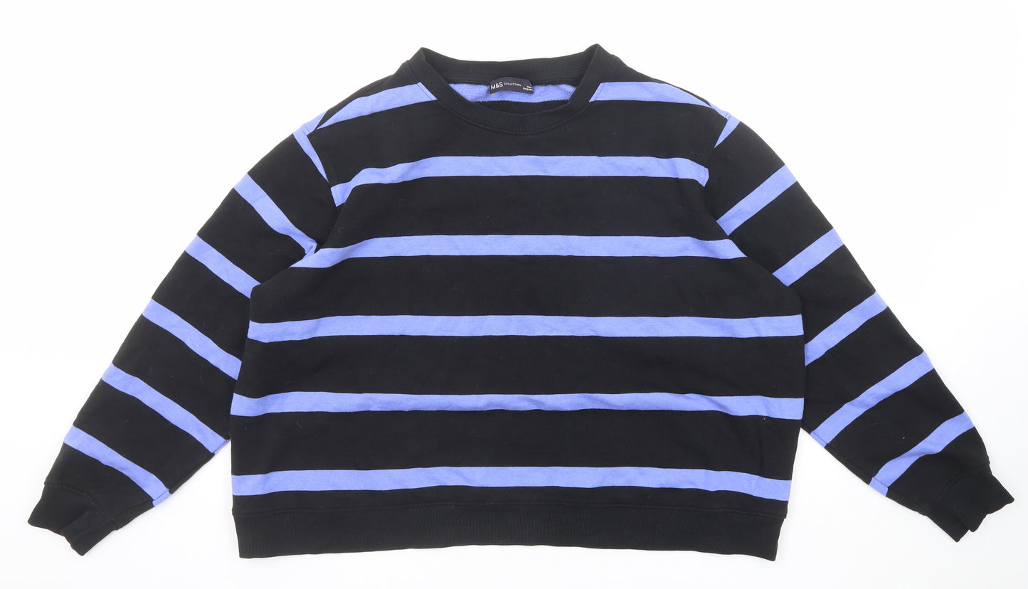 Marks and Spencer Womens Black Striped Cotton Pullover Sweatshirt Size XL Pullover