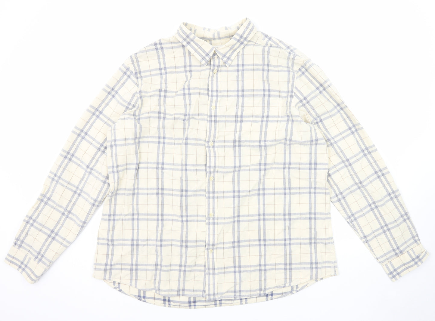 Marks and Spencer Mens Ivory Plaid Cotton Button-Up Size 3XL Collared Button