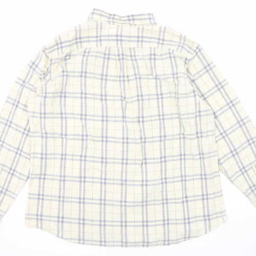 Marks and Spencer Mens Ivory Plaid Cotton Button-Up Size 3XL Collared Button