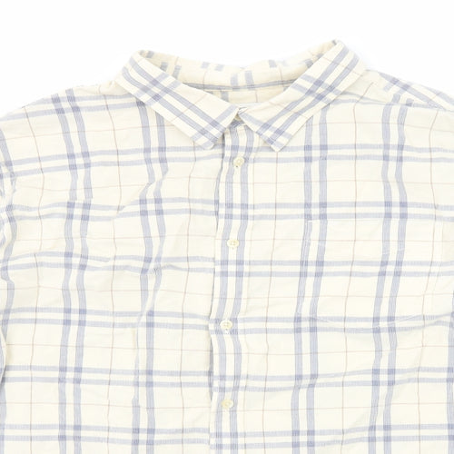 Marks and Spencer Mens Ivory Plaid Cotton Button-Up Size 3XL Collared Button