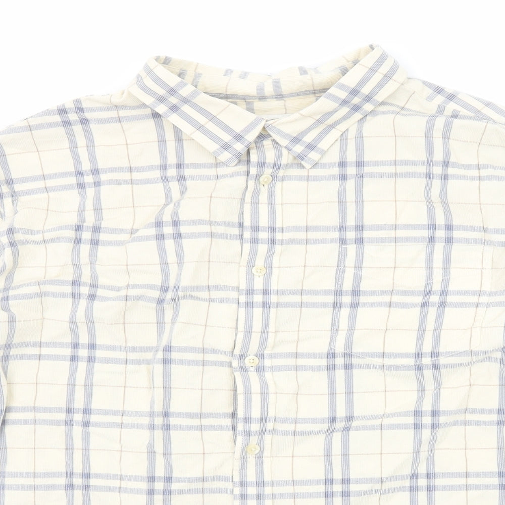 Marks and Spencer Mens Ivory Plaid Cotton Button-Up Size 3XL Collared Button