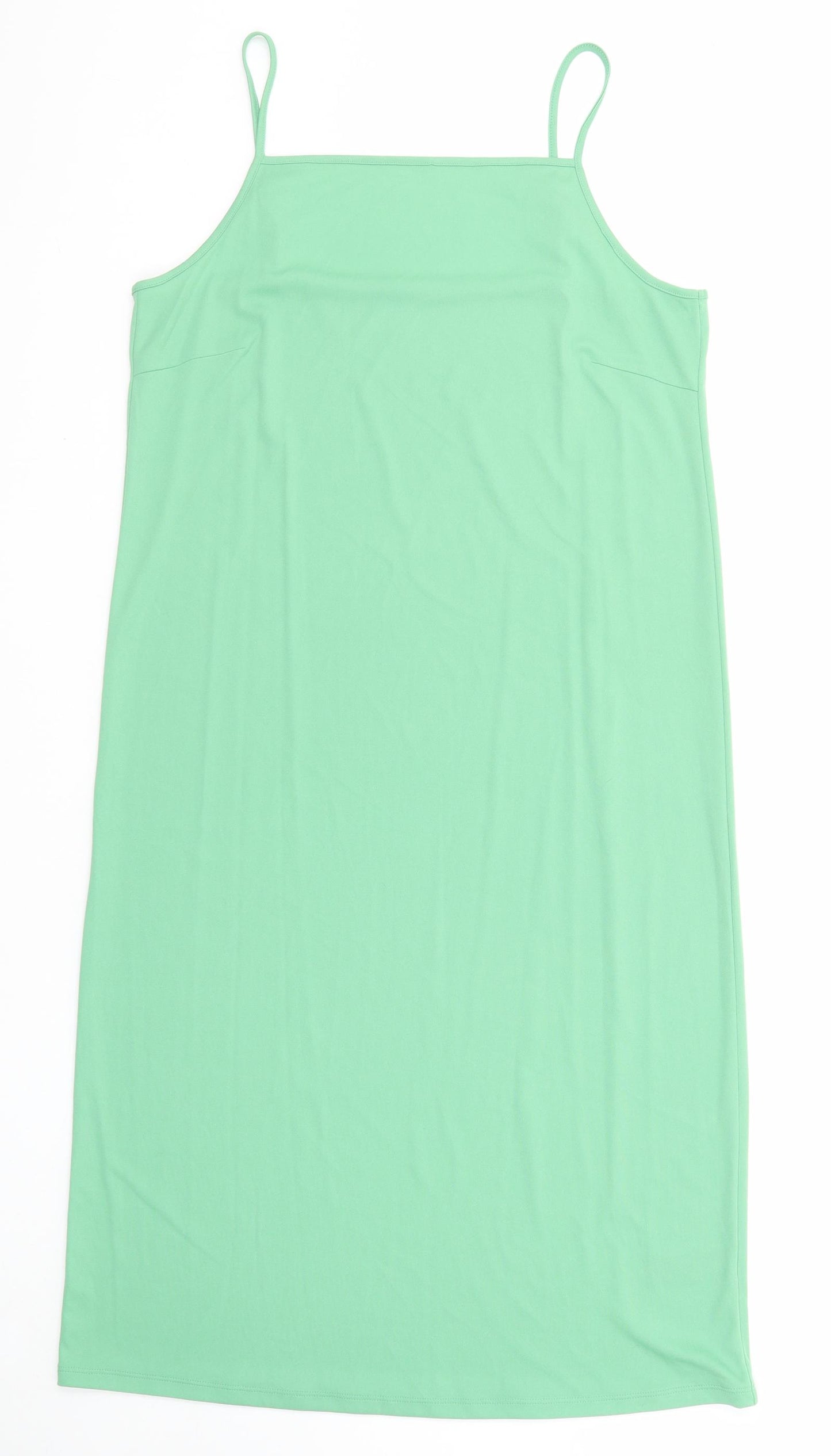 Marks and Spencer Womens Green Polyester Tank Dress Size 14 Square Neck Pullover