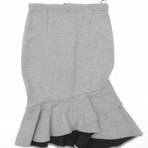 Marks and Spencer Womens Black Geometric Polyester Trumpet Skirt Size 18 Zip - Houndstooth Pattern