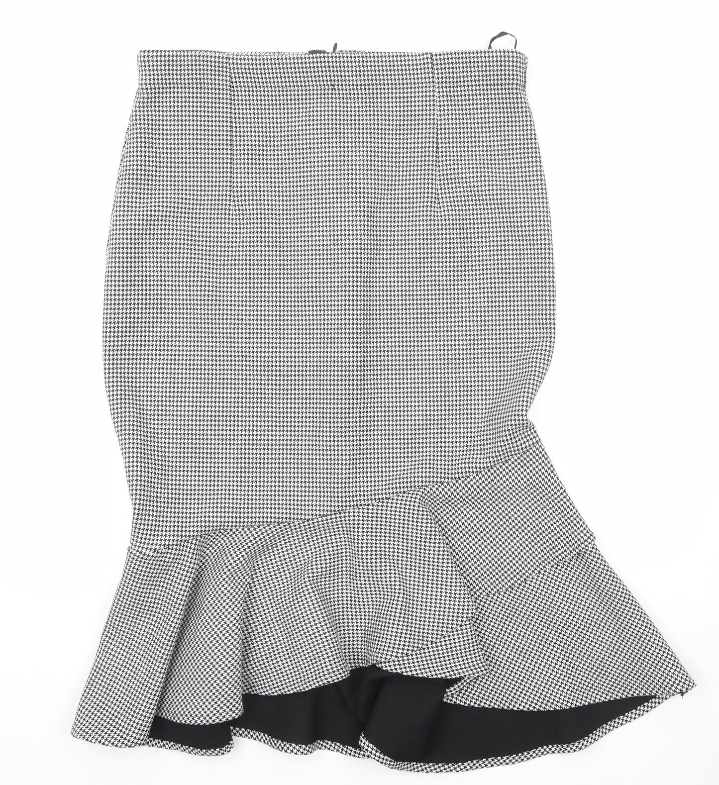 Marks and Spencer Womens Black Geometric Polyester Trumpet Skirt Size 18 Zip - Houndstooth Pattern