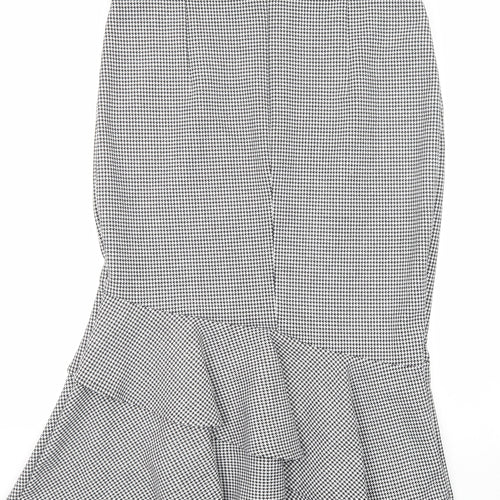 Marks and Spencer Womens Black Geometric Polyester Trumpet Skirt Size 18 Zip - Houndstooth Pattern
