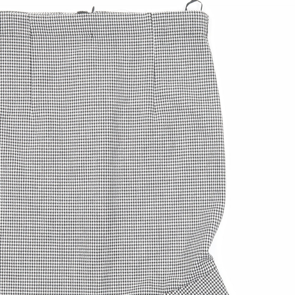 Marks and Spencer Womens Black Geometric Polyester Trumpet Skirt Size 18 Zip - Houndstooth Pattern